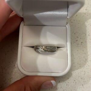 10kt white gold ring with white and chocolate diamonds